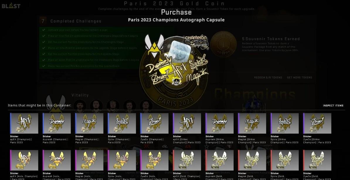     Набор Team Vitality с BLAST.tv Paris Major 2023 в CS:GO.