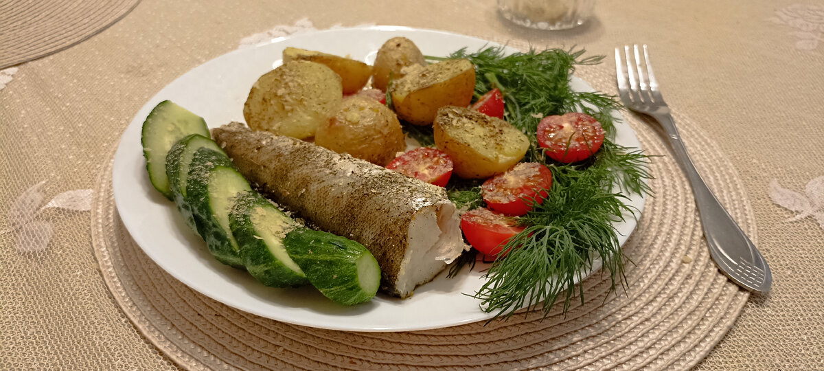 Вкуснейший ужин от Оли З.: белая рыба и овощи. 