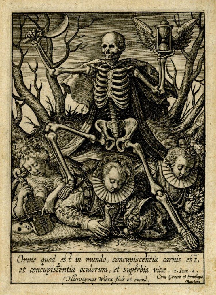 "Где все тщеславно, смерть побеждает" - Иероним Виерикс (1553 - 1619). Эта работа является хорошим примером тематики "danse macabre".