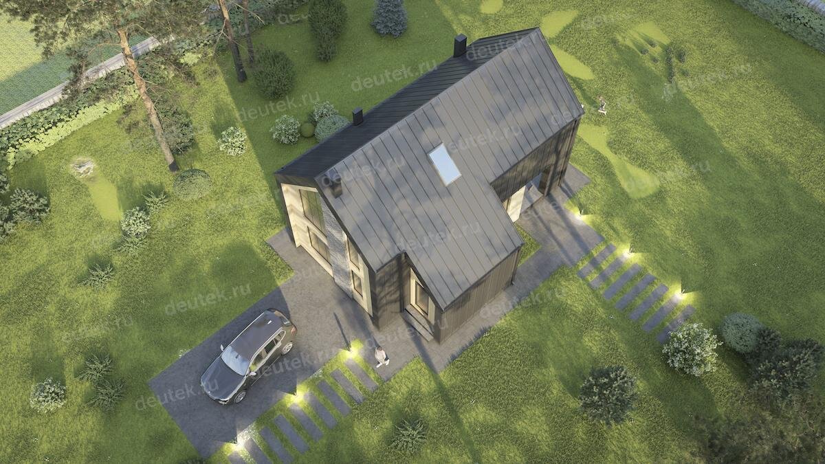 Проект двухэтажного дома 145 м2 с кабинетом, балконом и террасой в стиле Барнхаус - DTE-77