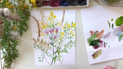 Рисуем букет летних полевых цветов с натуры