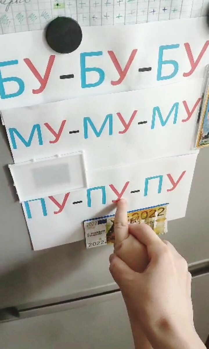 Мирон трудится дома с мамой. У него цепочки слогов висят прямо на холодильнике. И уже пошёл минимальный вопросно-ответный диалог! Все пункты плана в работе есть. Занимается полгода. 