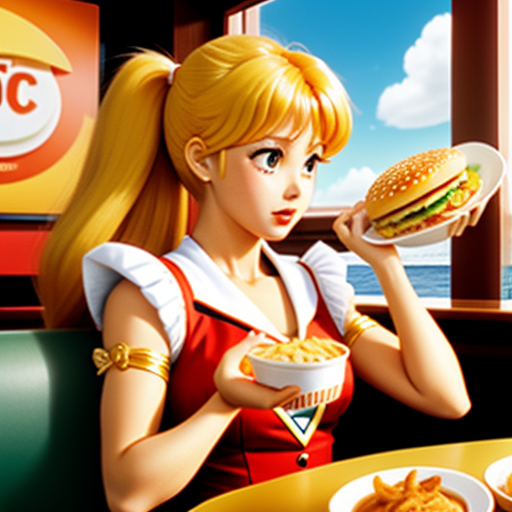 Furious Sailor Venus throws her plate with Big Mac in McDonalds cafe