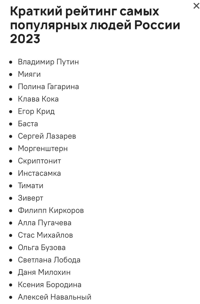 Мнение опрошенных 👆Радует, что первое место у Путина. Кто такой Мияги, даже не догадываюсь, буду гуглить…