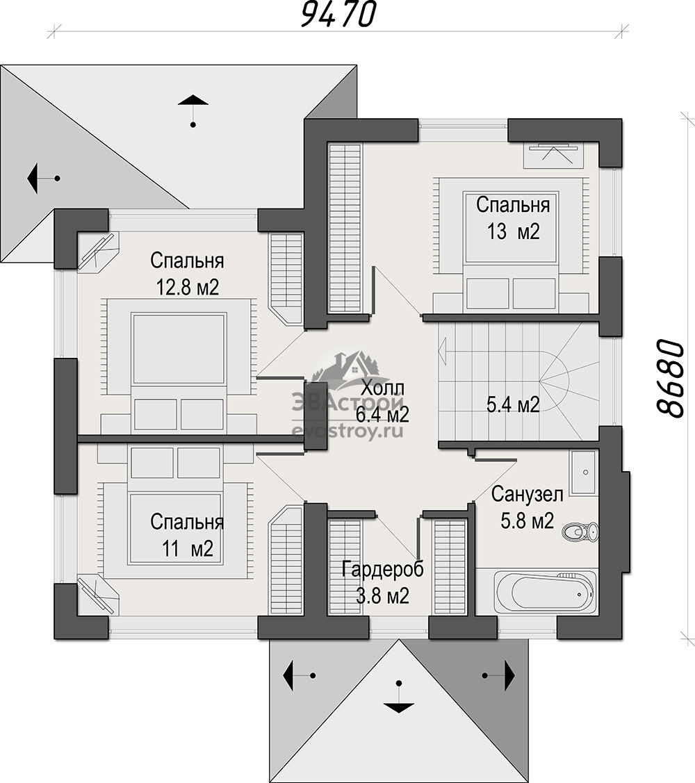 Проекты домов с тремя спальнями на втором этаже