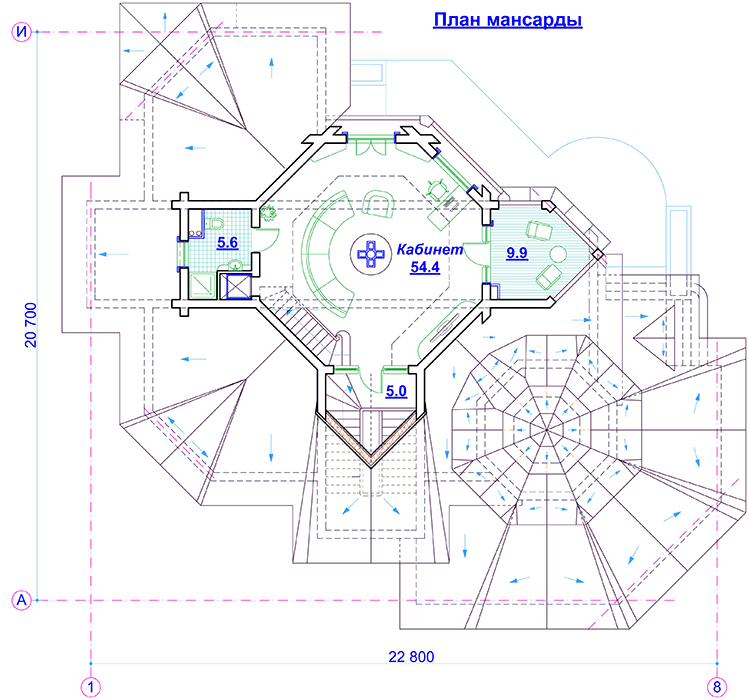 Проект трёхэтажного дома 528 м2 в стиле барокко с мансардным этажом и эркерами - PA-49