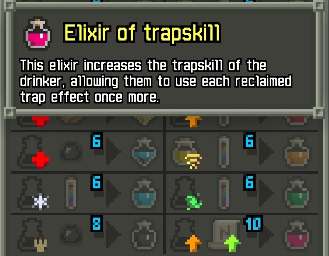 Дословный перевод: "Этот эликсир увеличивает навык "Знаток ловушек" у того, кто выпил его, позволяя ему использовать эффект каждой восстановленной ловушки еще раз.