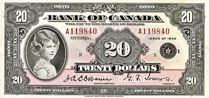 20 канадских долларов 1935 года