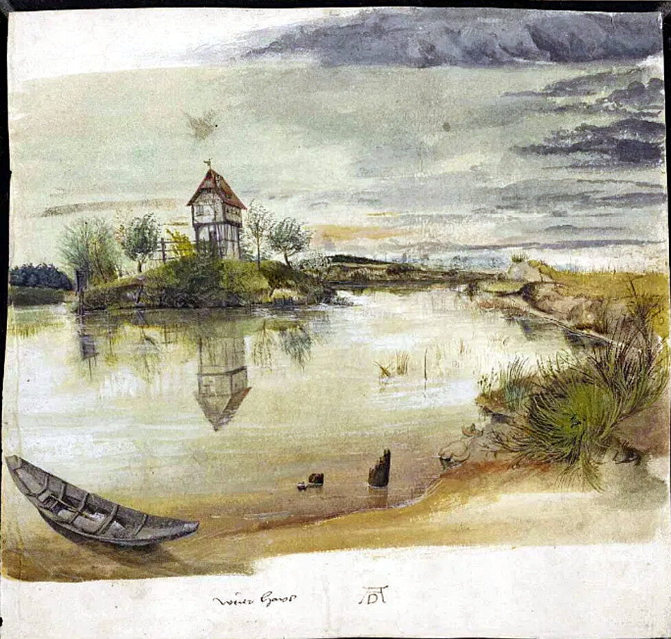 Акварель с изображением рыбацкого домика немецкого художника эпохи Возрождения Альбрехта Дюрера 1497 год (Британский музей, Лондон)