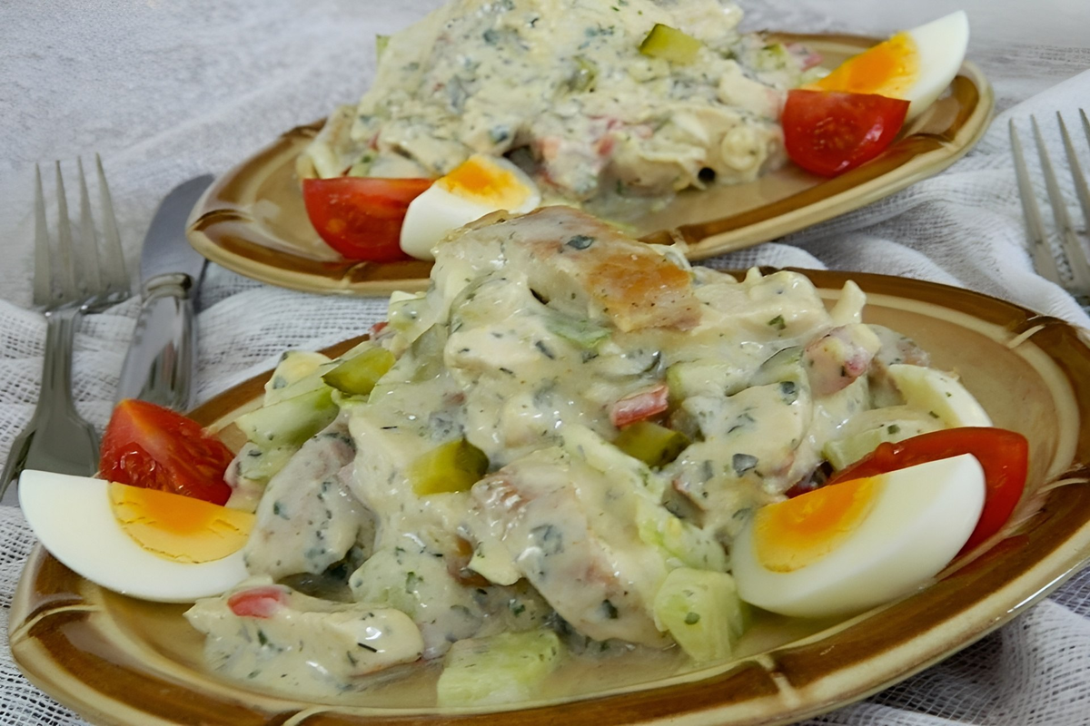 Салат с солеными огурцами и карри