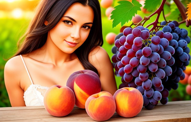 девушка с персиками