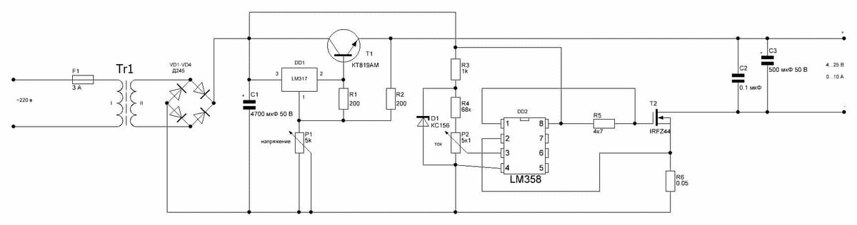Стабилизатор напряжения на мощном полевом транзисторе