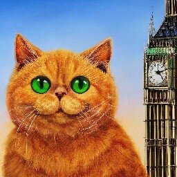 Рыжий кот на фоне Биг Бэна как иллюстрация к изучению английского языка. 