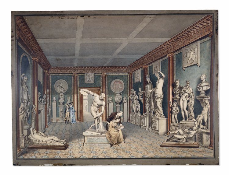 Уильям Чеймберс. Коллекция скульптуры Чарльза Таунли в столовой его дома на Парк Стрит, Вестминстер. Акварель. Британский музей.