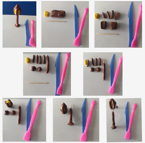 Лёля решила сделать фонарь из желтого и коричневого пластилина. Но ты можешь взять любой.