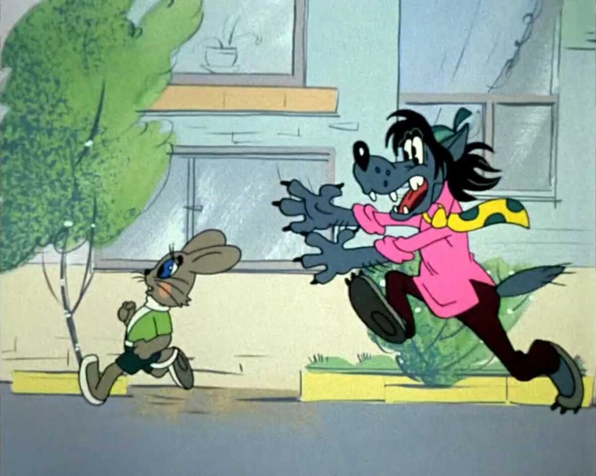 Волк и Заяц.Кадр из мультипликационного фильма ,,Ну погоди!"