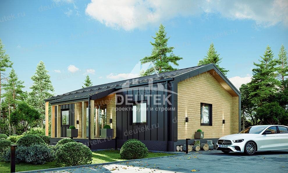 Проект одноэтажного дома 104 м2 из каркаса с кабинетом и террасой - LK-125
