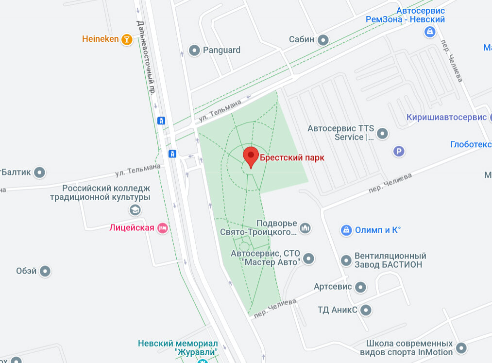 Местонахождение Брестского парка