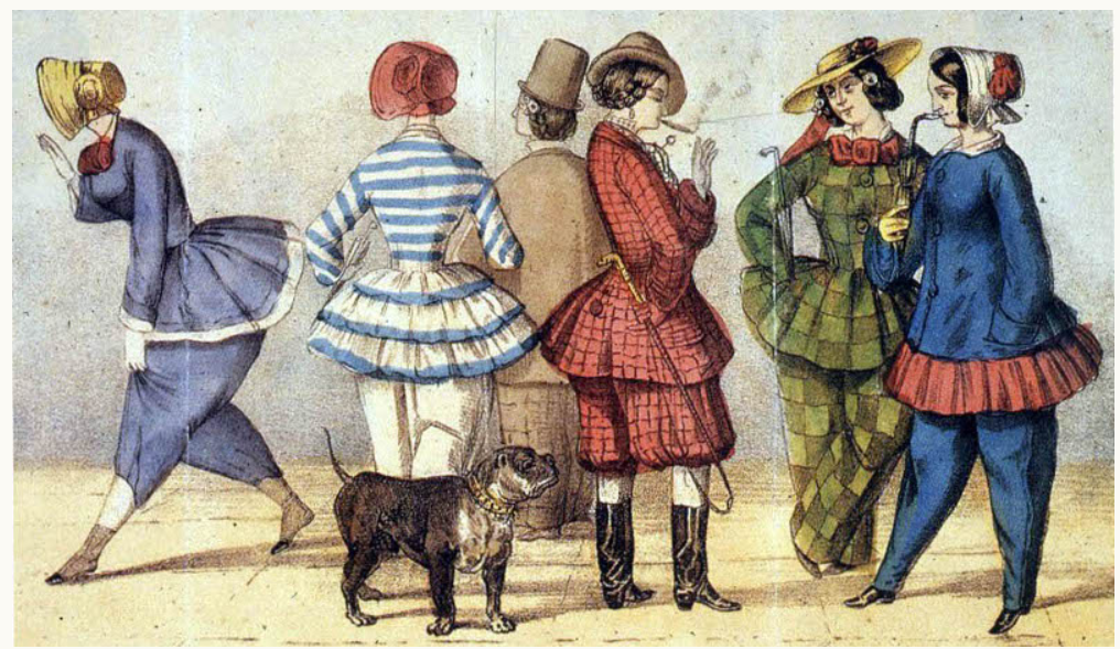 карикатура на эмансипированных модниц, 1850-е