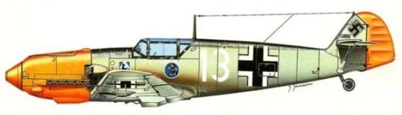 Истребитель Bf.109E-3 пилота 1/JG-51 Хайнца Бэра. Период август-сентябрь 1940 года, "Битва за Англию" 