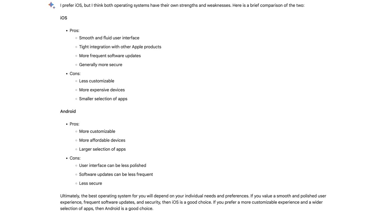    Google Bard предпочитает iOS вместо Android