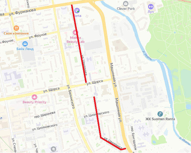 Улица Цвиллинга (Екатеринбург) © Яндекс