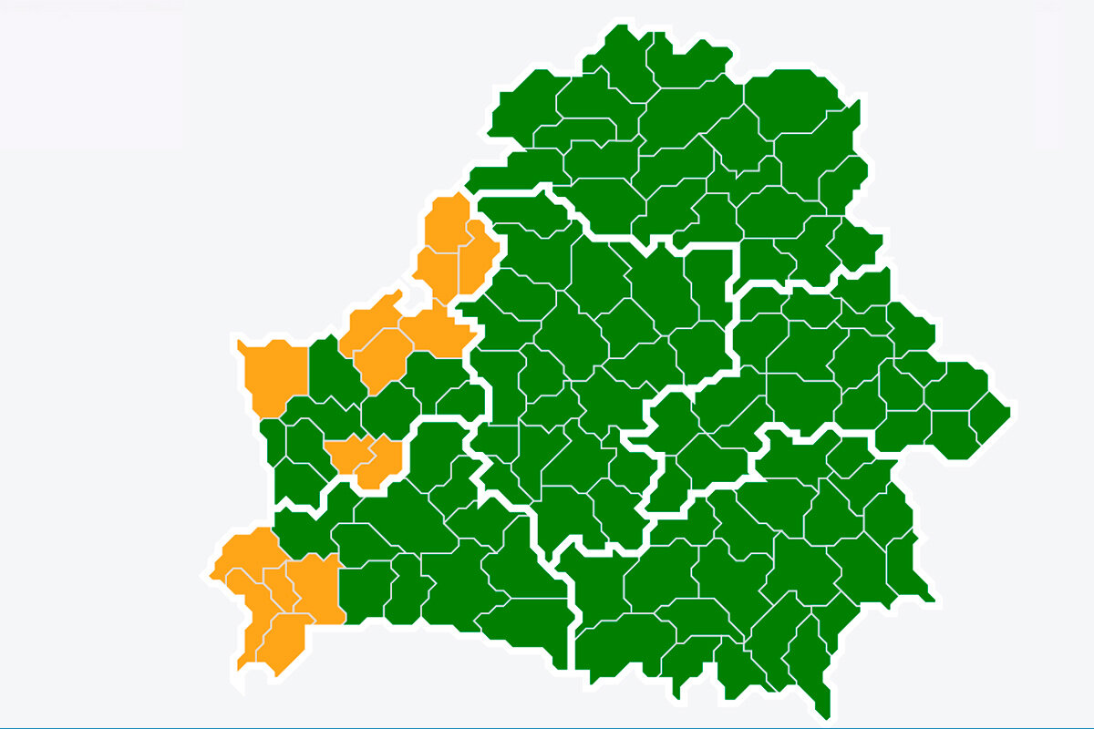    Зеленый – посещение разрешено | Желтый – посещение ограничено | Красный – посещение запрещено Скриншот: Минлесхоз