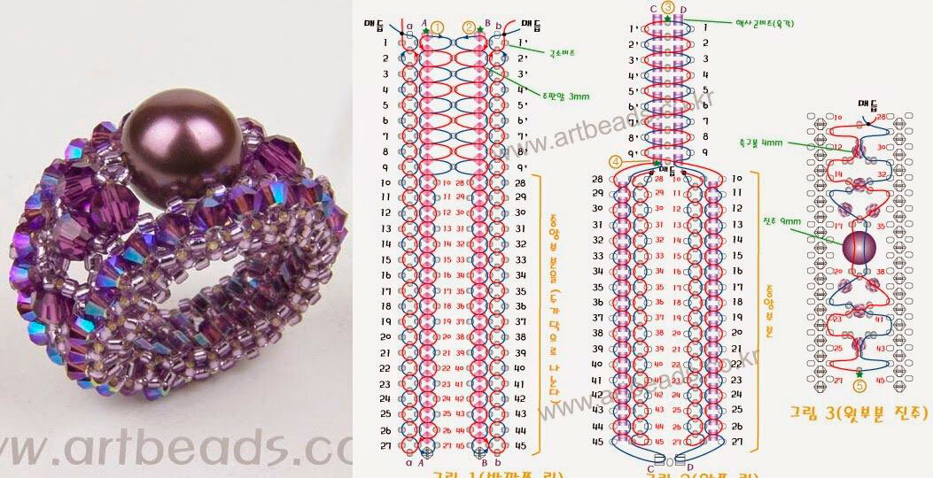 Колечки из бисера в 3 ряда схема