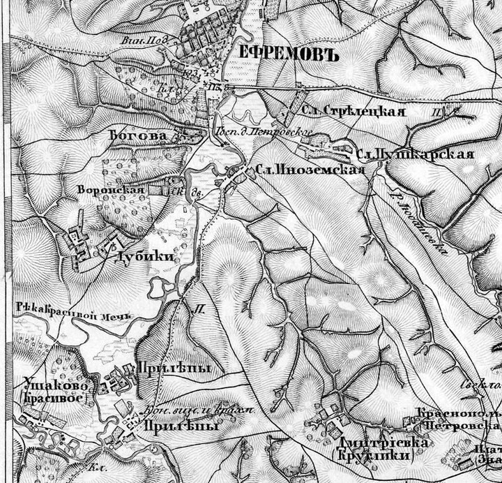 Река Красивой Мечъ на карте Шуберта