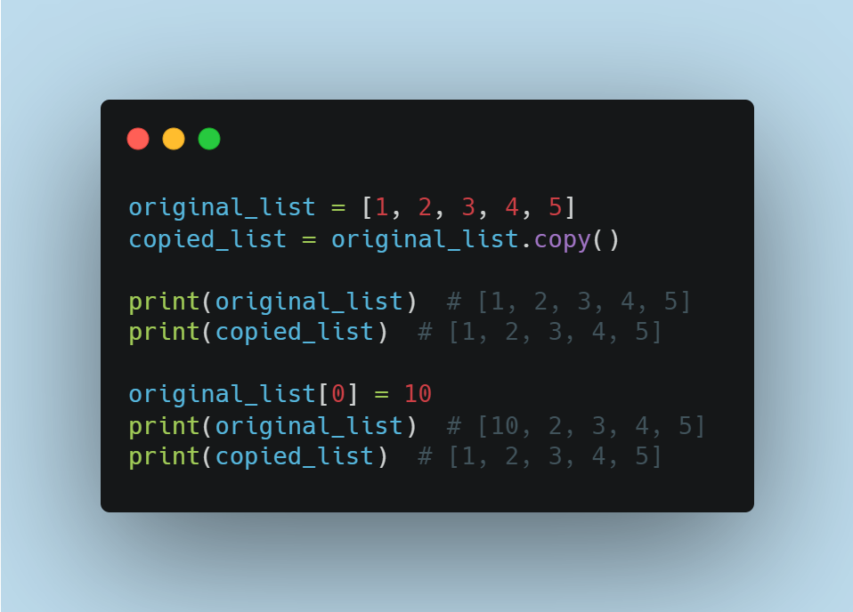 Копирование списков с помощью метода copy() в Python