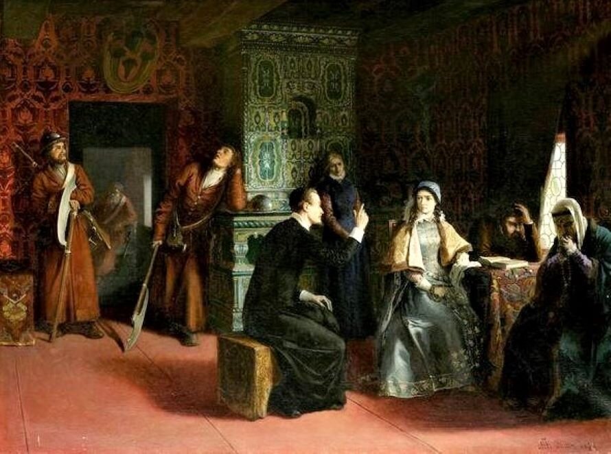 Марина Мнишек и её отец Ежи Мнишек под стражей в Ярославле. Худ. М.П. Клодт.