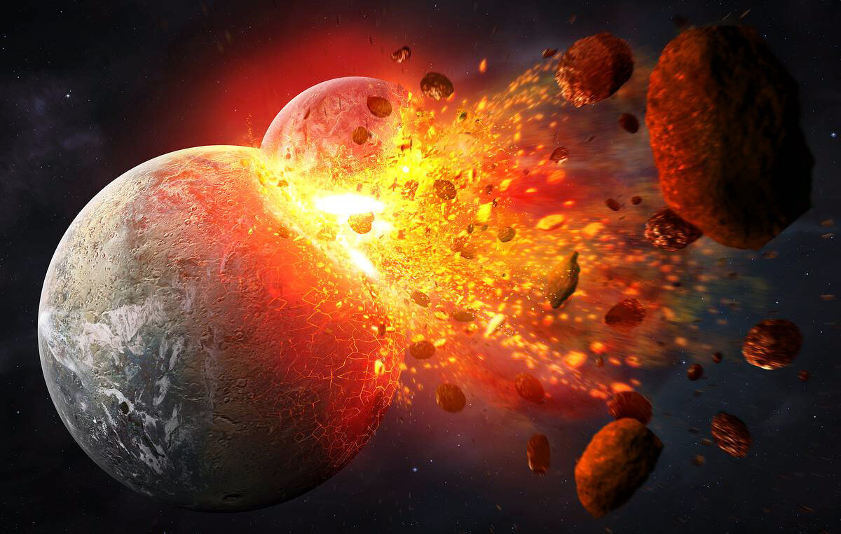 Гипотетическое изображение возможного столкновения двух планет. Изображение взято из открытого источника.