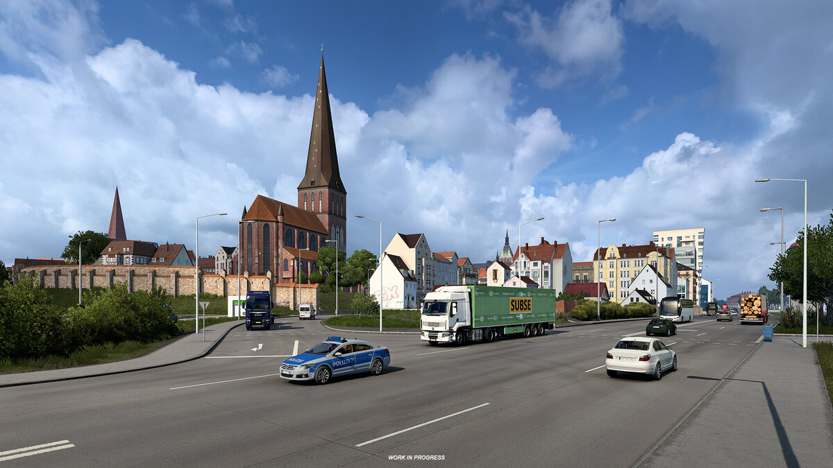 В  прошлом месяце мы представили первый город, который получит новый вид  на втором этапе переработки немецких городов, который появится в  обновлении 1.48 для Euro Truck Simulator 2.