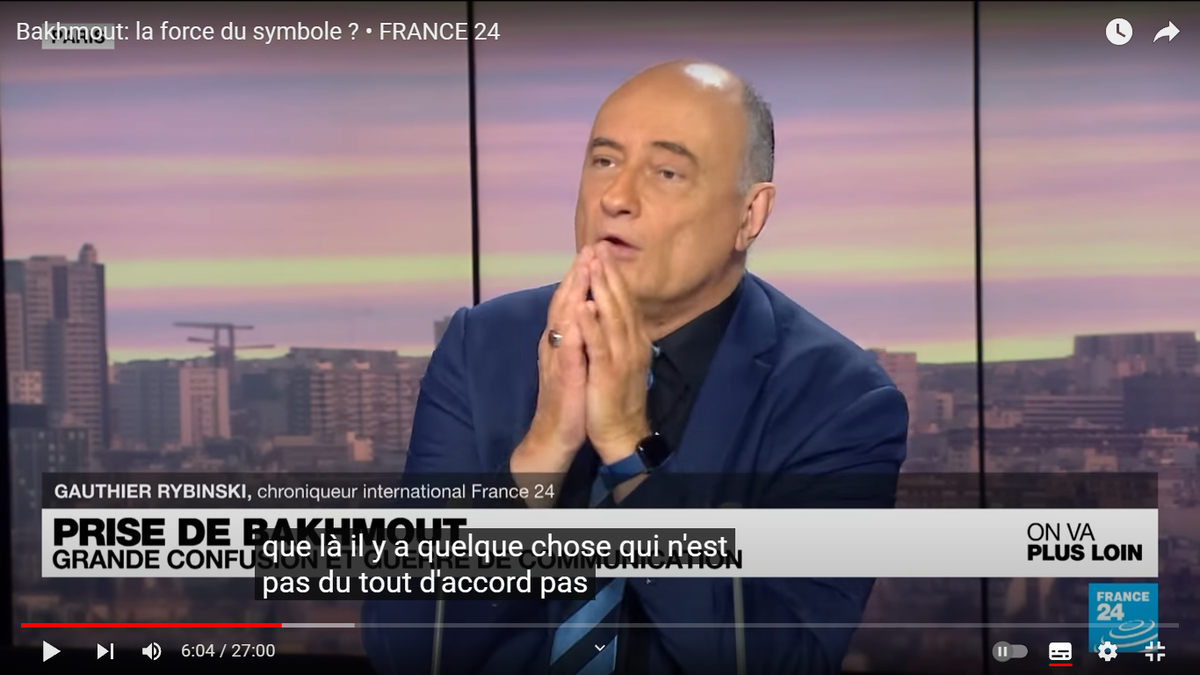 Реакция Готье Рябински на фразу Анн Нива: "Я категорически не согласна со сказанным". Скриншот из передачи с канала France24 в YouTube