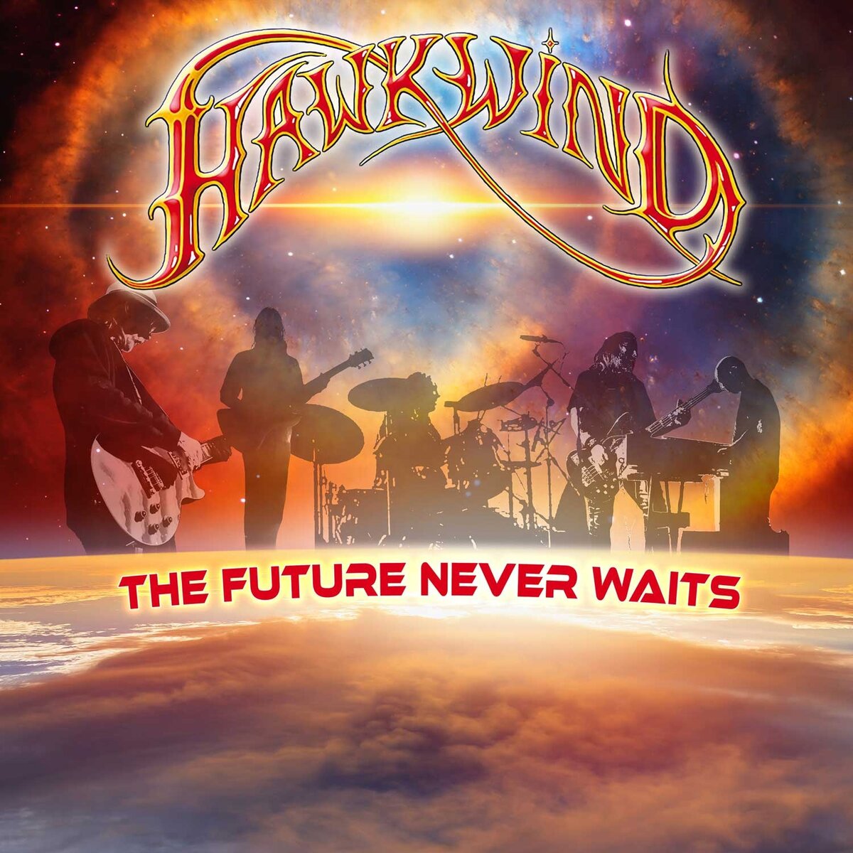 Never wait. Hawkwind the future never waits 2025. hawkwind space ritual. hawkwind space ritual 1973. hawkwind 2017 album cover.