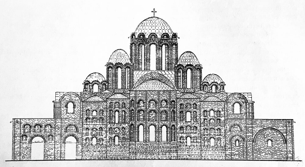 Храм Святой Софии в Киеве. Изображение исторического вида (храм дошел до нас в измененном виде)