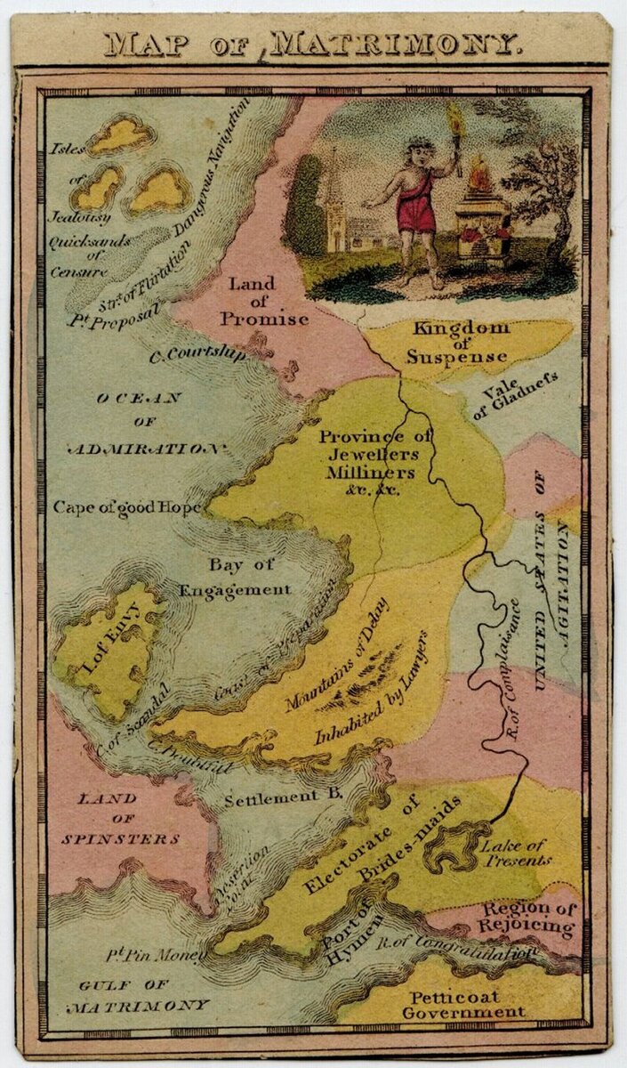 Map of Matrimony, anonymous, ca. 1825 - Матримониальная карта неизвестного автора, ок. 1825 (originally from Barron Maps из коллекции Barron Maps)