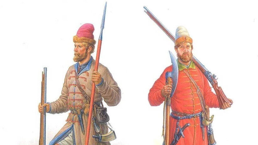 А так выглядели, собственно, казаки (слева) и стрельцы (справа) того периода