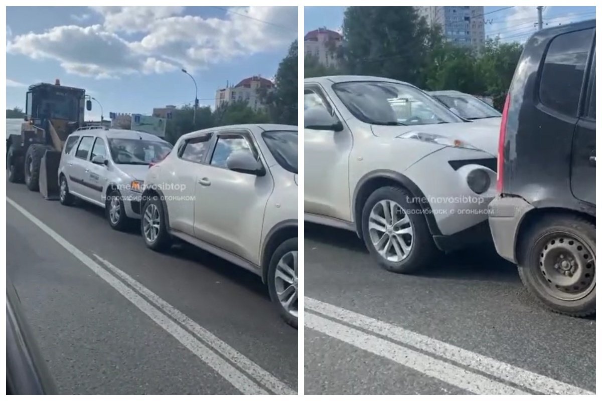    В Новосибирске трактор устроил ДТП с четырьмя машинами на Кошурникова