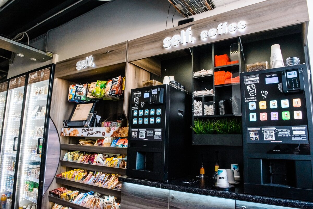 Для офисов с большим количеством сотрудников микромаркет устанавливается таким образом, чтобы он мог обеспечить каждого сотрудника едой в течении дня.