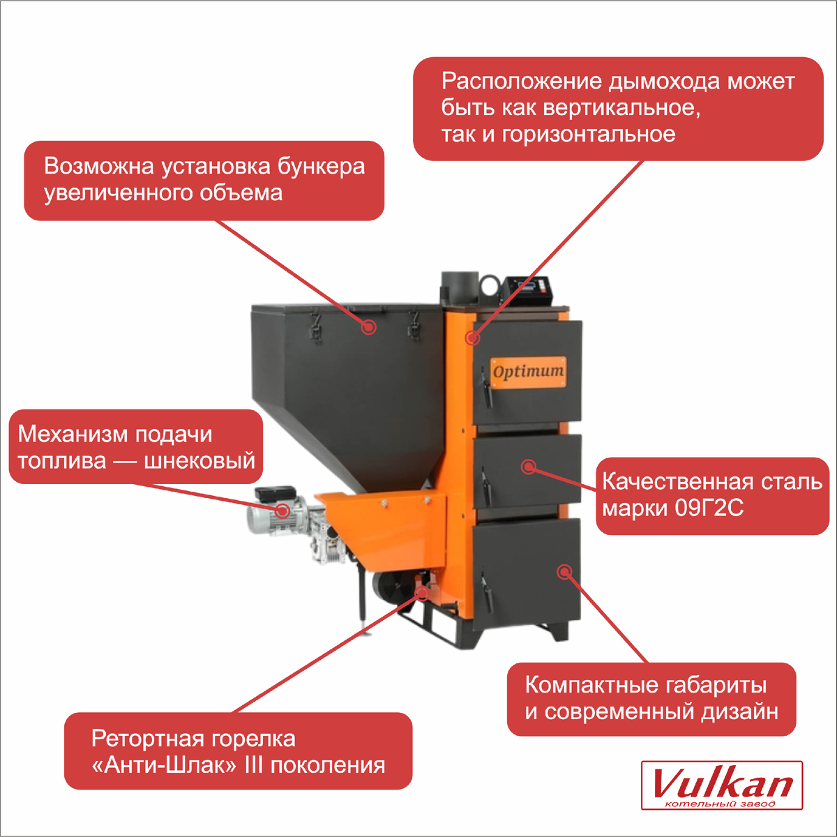 Автоматический котёл нашего производства "Vulkan Optimum Uni"