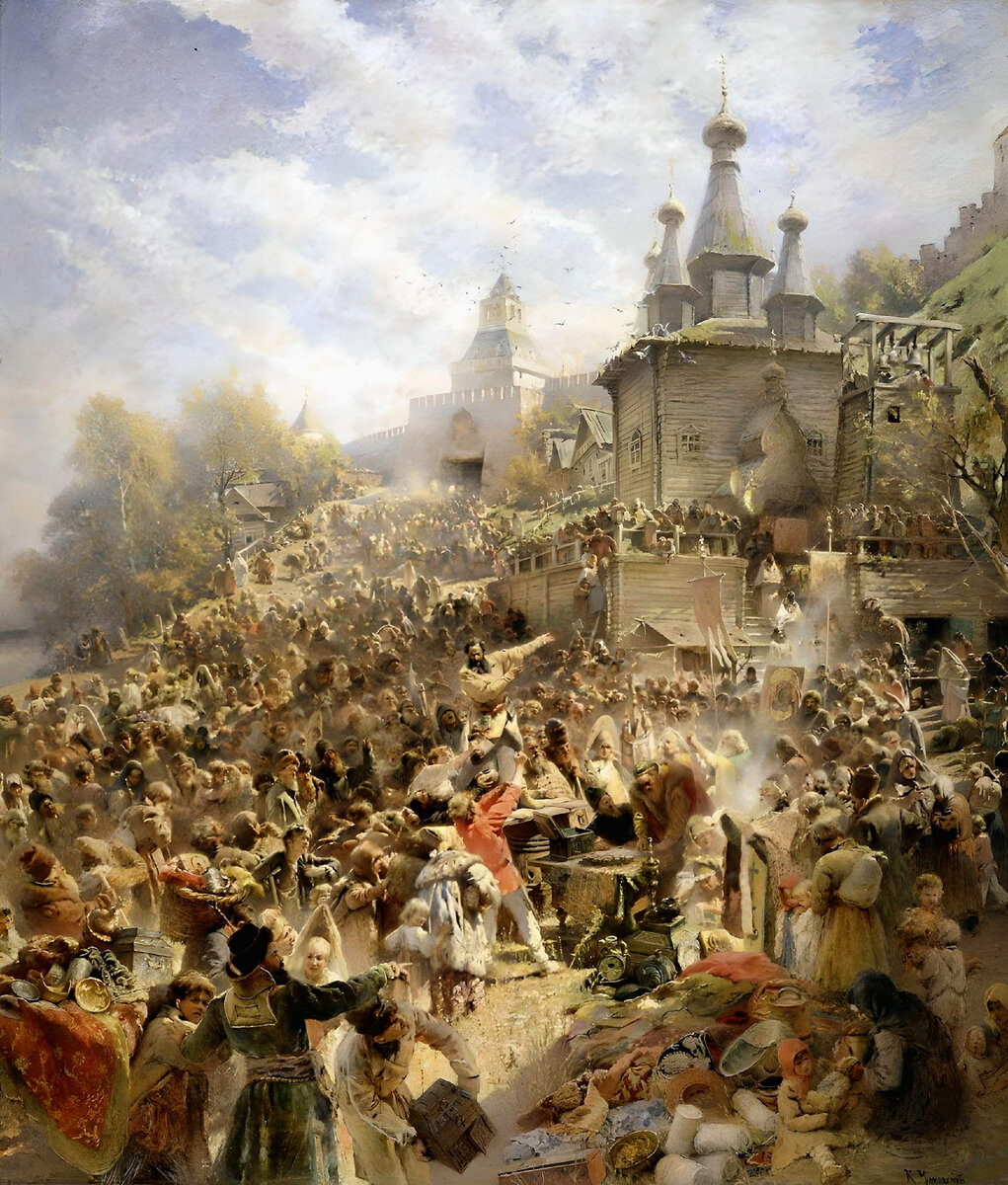Константин Маковский, «Воззвание Минина», 1896, холст, масло, 698 × 594 см,
Нижегородский государственный художественный музей, Нижний Новгород