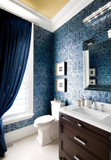 Маленькая ванная комната в синем цвете (66 фото)