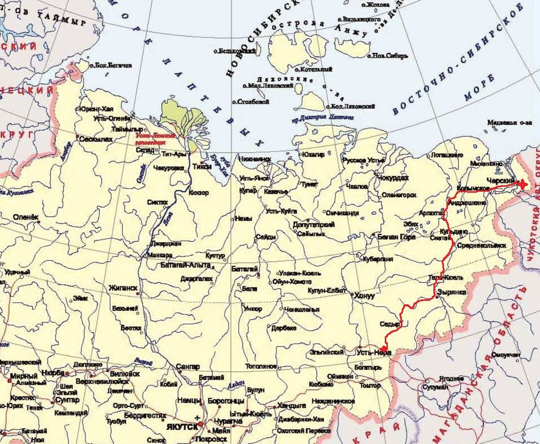 Черский Якутия на карте