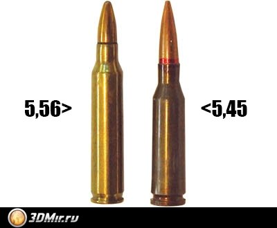 Советский патрон создан с учетом замечаний к патрону НАТО и превосходит его по всем параметрам. Форма пули и гильзы характерна для более поздних патронов созданных в начале 2000х годов.