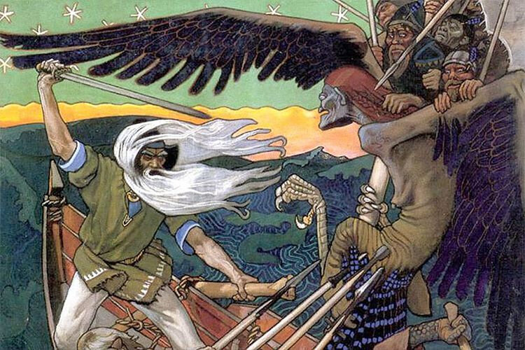 Акселли Галлен - Каллела. Вяйнемейнен обороняет Сампо от ведьмы Лоухи.