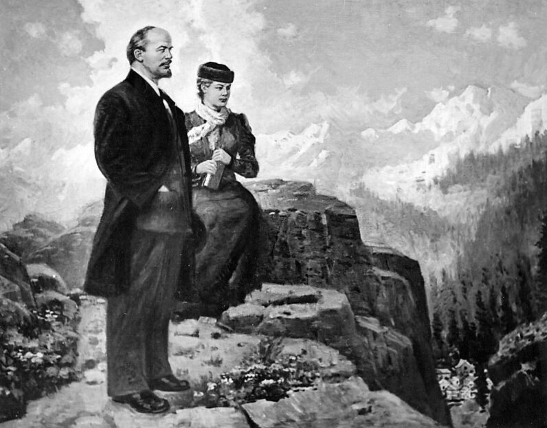 К сожалению, только черно-белая репродукция с картины неведомого мне советского художника про Ленина и Крупскую в Швейцарии.