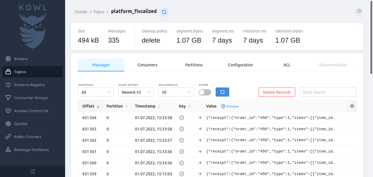 Kowl - web интерфейс для Kafka