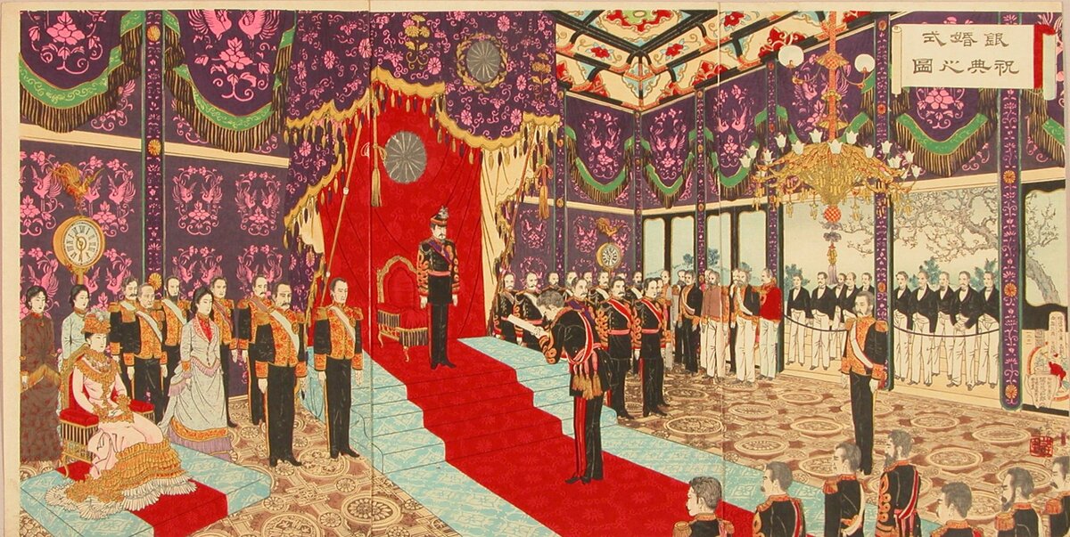 Artist:Adachi Ginko Title:Ceremony of the silver wedding of the Meiji Emperor, triptych, 1894
