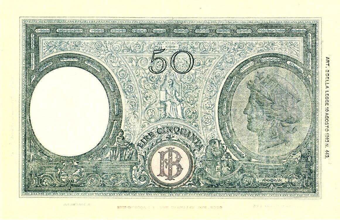 BANCA D’ITALIA: 50 Lire Cinquanta, 1943.